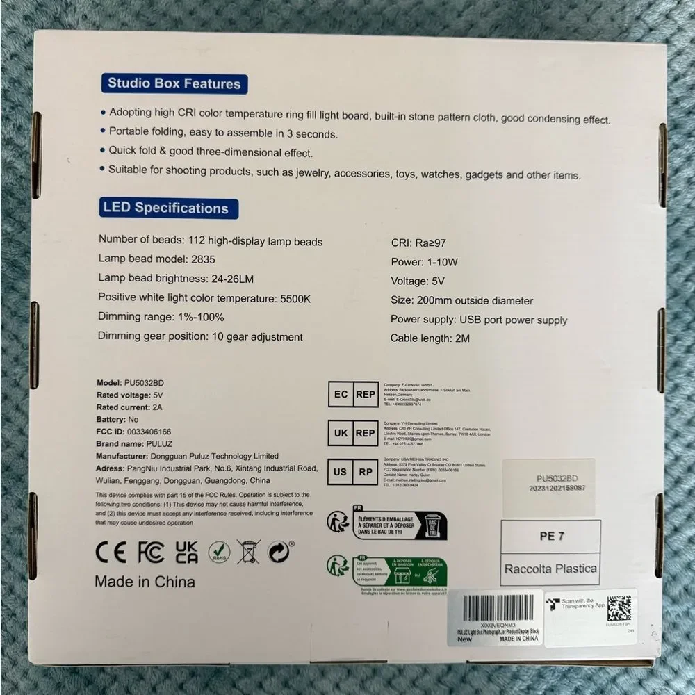 Puluz Black Foldable LED Ring Light Studio Box